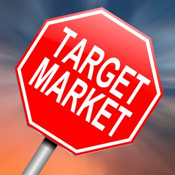 Illustration depicting a roadsign with a target market concept. Abstract background.