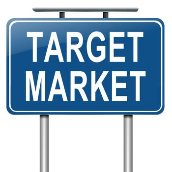 Illustration depicting a roadsign with a target market concept. White background.