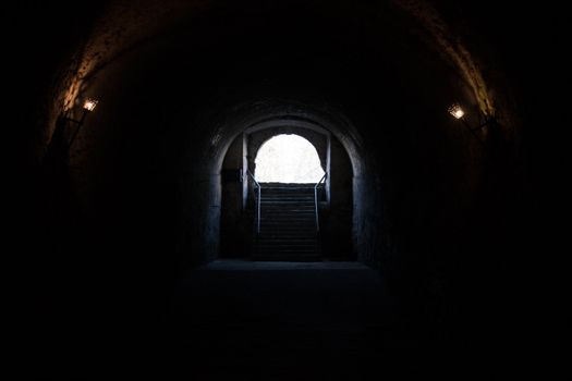 bad lit catacombs of the castle in Dubno, Ukraine