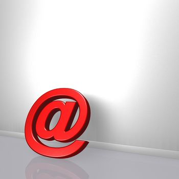 email symbol leans on white wound - 3d illustration