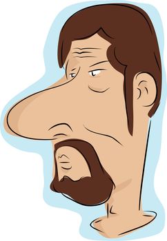 Caricature of man with beard and moustache over white background