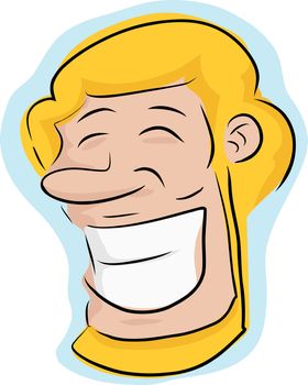 Happy blond man with beard over white background