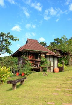 Thai style wooden hut on resort at Khaokho of Thailand