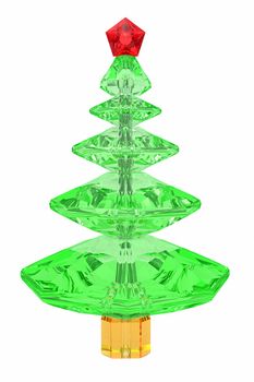 Christmas tree composed of colored gemstones isolated on white background. High resolution 3D image