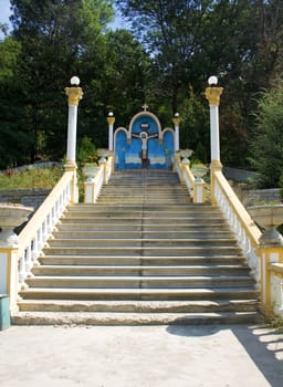 Monastery Tsyganeshty Moldova. Stairs leading to the picturesque religious building