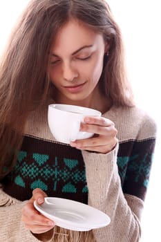 Portrait of Beautiful woman drinking coffee