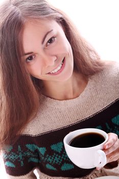 Portrait of beautiful and attractive woman drinking coffee