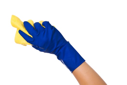 hand holding a sponge isolated on white background. Cleaning