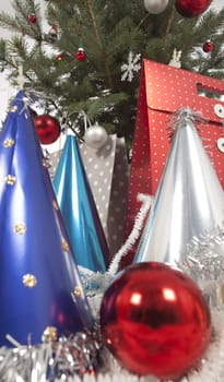 Decorated Christmas tree on white background