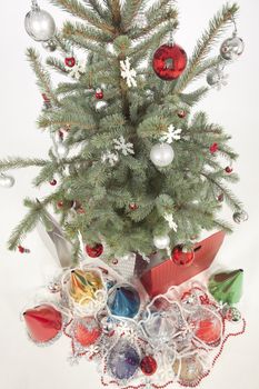 Decorated Christmas tree on white background