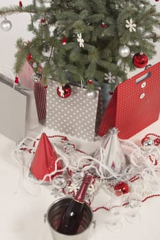 Decorated Christmas tree on white background