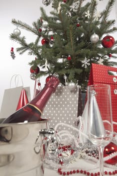 Decorated Christmas tree on white background