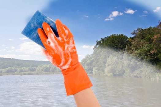 Nature's hand in a glove cleans dirt nature
