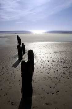 sunshine over the beach breakers in Youghal county Cork Ireland on a summers evening