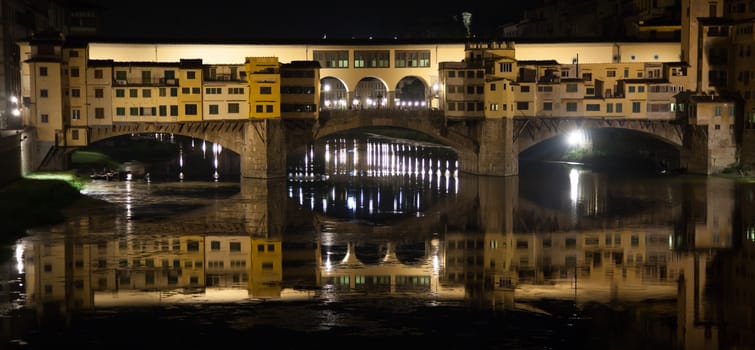 Florence, Italy: unusual view of Ponte Vecchi by night