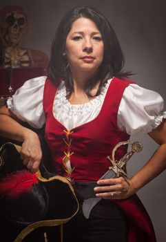 Dramatic Female Pirate in a Dimly Lit Moody Scene.