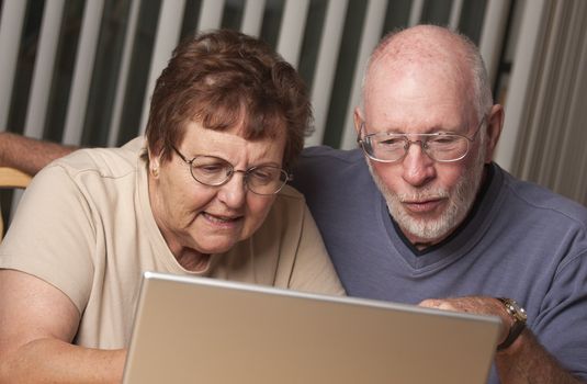 Smiling Senior Adult Couple Having Fun on the Computer Laptop Together.
