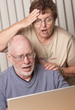 Smiling Senior Adult Couple Having Fun on the Computer Laptop Together.