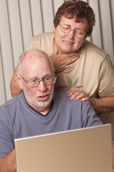 Smiling Senior Adult Couple Having Fun on the Computer Laptop Together.