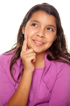 Pretty Hispanic Girl Thinking Isolated on a White Background.