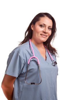 Attractive Female Hispanic Doctor or Nurse Isolated on a White Background.