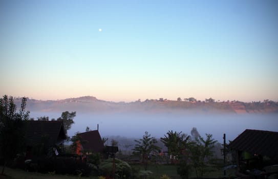 resort in foggy morning at KhouKho Thailand mountain