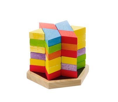 Wooden toy bricks isolates on white 