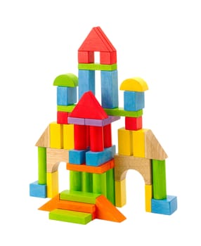 Colorful toy castle built from the wood blocks isolates 
