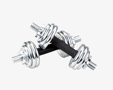 Metallic dumbbells isolates on white 