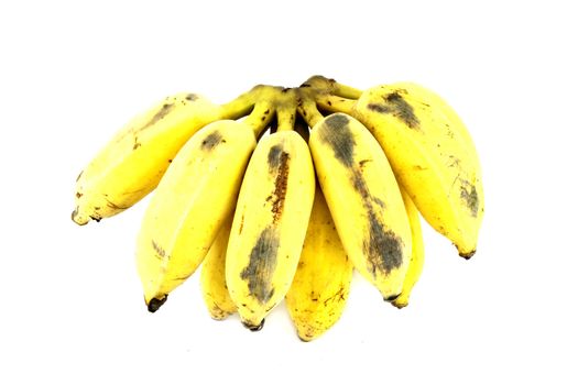 bunch of over ripe bananas on white background