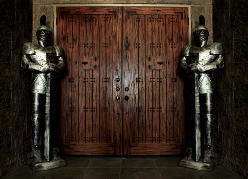 Entrance Protected by Knights Wearing Armor