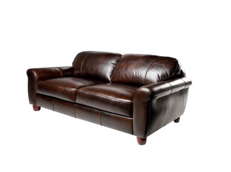 Brown genuine leather sofa bench isolated on white background