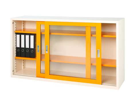 Nice design of the orange steel cabinet with mirror doors