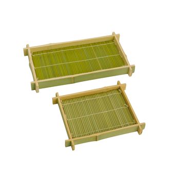 Empty Sushi bamboo basket for put Japanese food isolates
