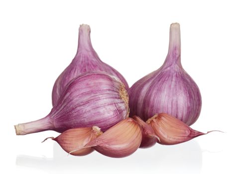 Fresh young garlic isolated on white background