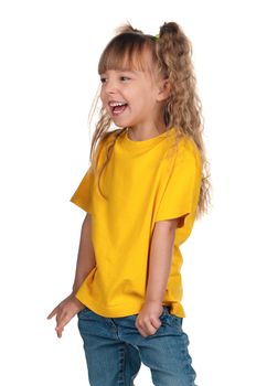 Portrait of happy little girl over white background
