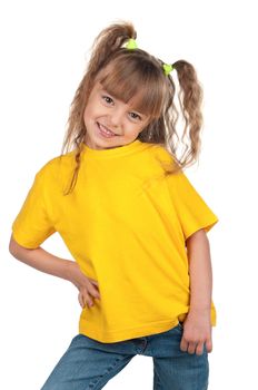 Portrait of happy little girl over white background