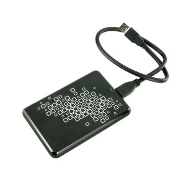 Portable external HDD hard disk drive with USB cable on white background