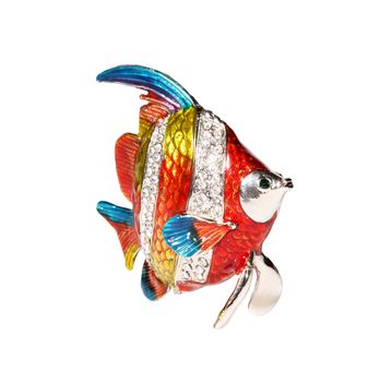 Metal fish with crystals on the white background (souvenir)
