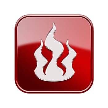 Fire icon glossy red, isolated on white background