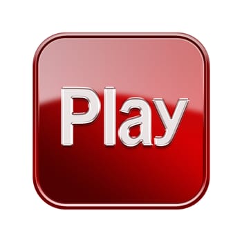 Play icon glossy red, isolated on white background