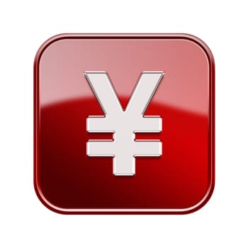 Yen icon glossy red, isolated on white background