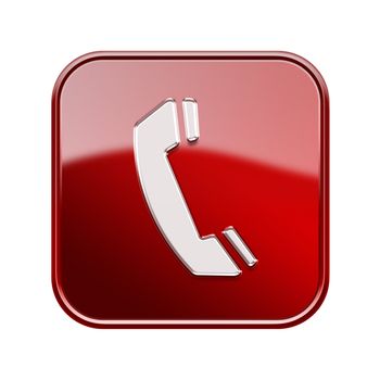 Phone icon glossy red, isolated on white background