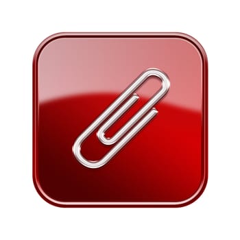 Paper clip icon glossy red, isolated on white background