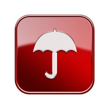 Umbrella icon glossy red, isolated on white background