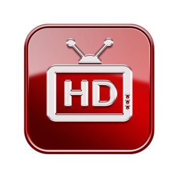 TV icon glossy red, , isolated on white background