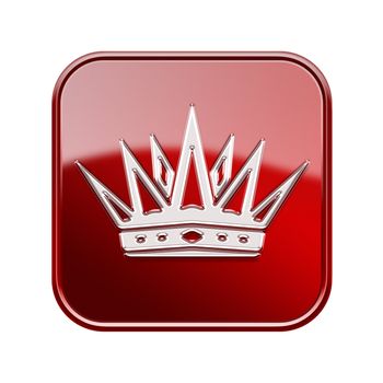 Crown icon glossy red, isolated on white background