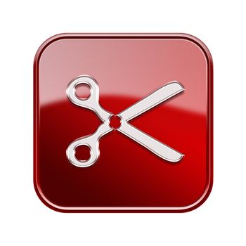 Scissors icon glossy red, isolated on white background