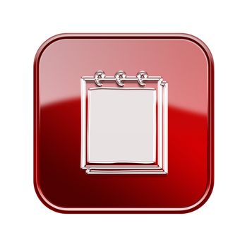 Notebook icon glossy red, isolated on white background