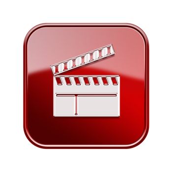 movie clapper board icon glossy red, isolated on white background.